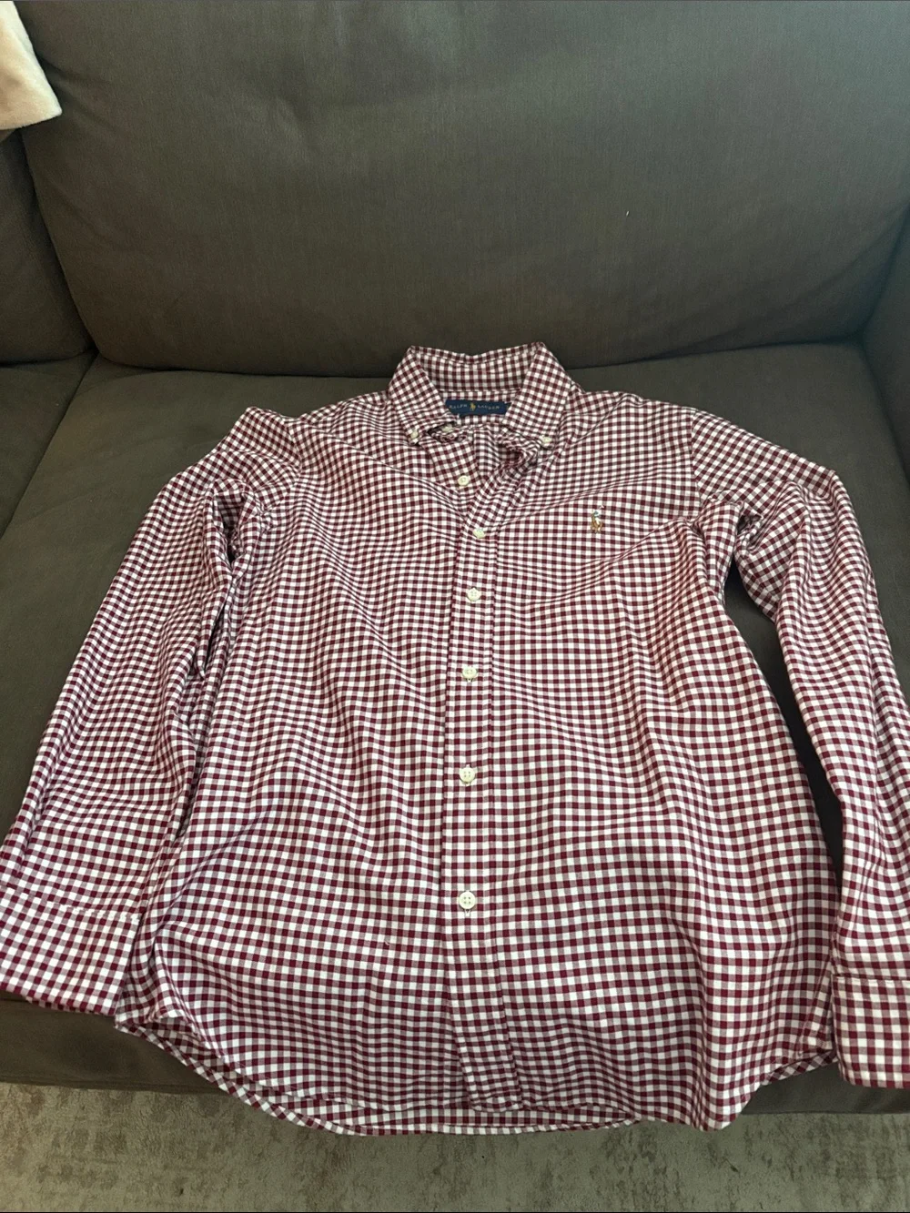 Polo by Ralph Lauren Burgundy and White Gingham Button-Down Shirt